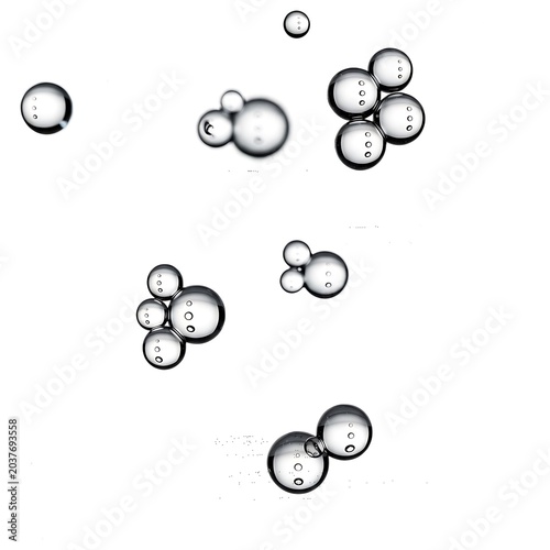Black and white soap bubbles floating.