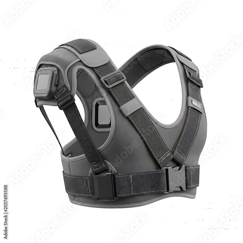 Black dog harness with buckles straps.