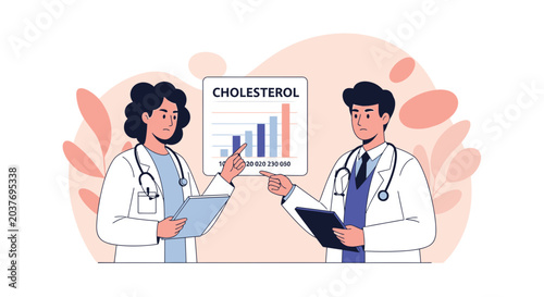 Doctors Discussing Cholesterol Levels Chart Illustration