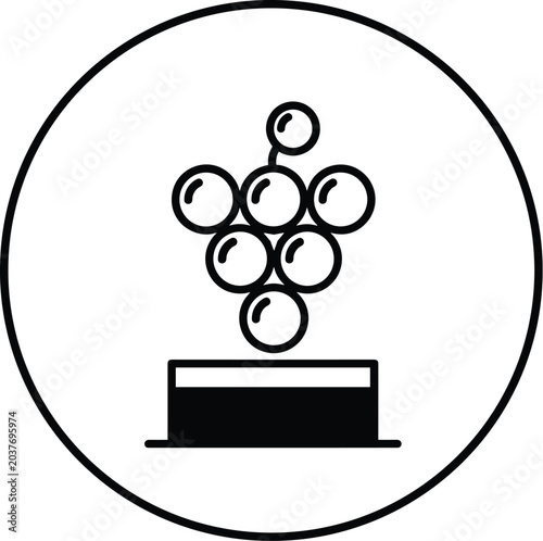 Grapes on wine barrel icon as simple black and white line art vector