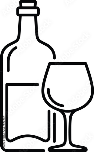 Minimalist icon of a wine bottle and a stemmed glass side by side