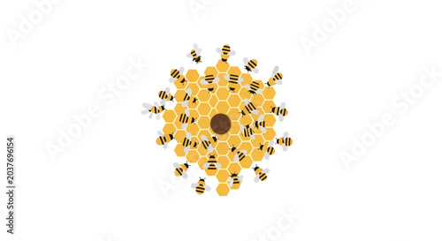 Photos Bees Clustered Around Honeycomb Center.