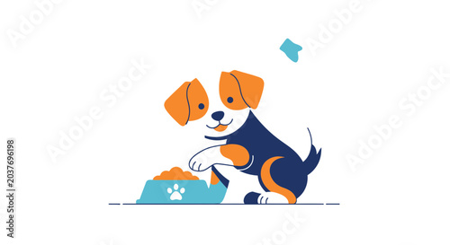 Canvas-taulu Dog Eating from Food Bowl Hungry.