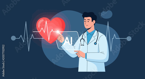 Doctor using AI for heart health monitoring with ECG and digital interface