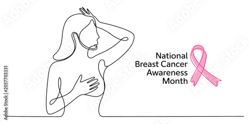 continuous one line drawing Breast Cancer Awareness, Pink Ribbon, Line Drawing, Woman Illustration, Health Campaign, National Awareness Month