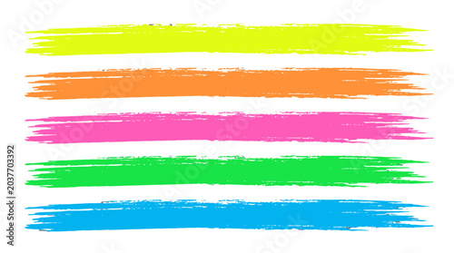 Φωτογραφία Set of colorful horizontal highlighter brush strokes on white