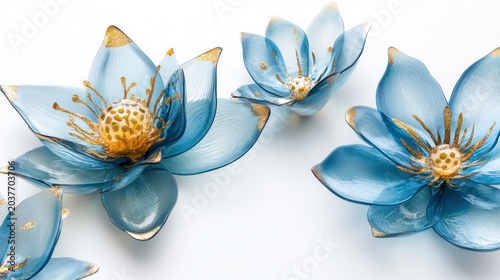 Decorative Blue Lotus Flowers Against White Background