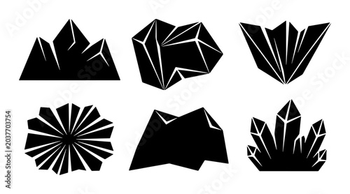 Tableau sur toile Black Crystal Icons, Geometric Gemstone Shapes, Mineral Vector Graphics, Geologi