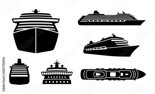 Tableau sur toile Cruise Ship Silhouettes, Ocean Liner Icons, Maritime Vessel Vector Set, Nautical
