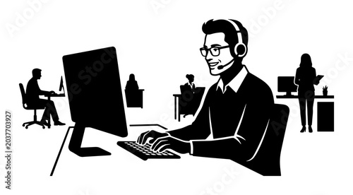 Customer Service Agent, Call Center Operator, Business Support, Office Worker Vector Icons