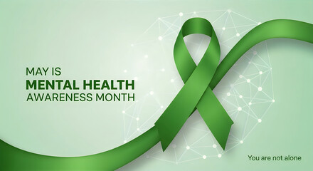 Mental health awareness month green ribbon graphic