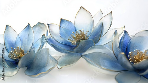 Three Blue Lotus Flowers, Close-Up, Art,  Decorative,  Background, White,  Still Life,  Use Home Decor