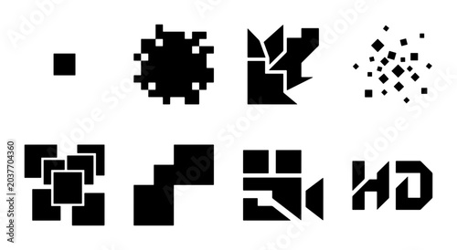 Photos Abstract Geometric Shapes, Pixel Art Evolution, Digital Transformation, Modern D