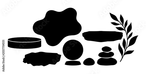 Canvas Print Organic Shapes, Abstract Forms, and Zen Stones Vector Elements for Wellness and
