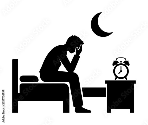 Photos Insomnia, Sleepless Night, Anxiety, Stress, Bed, Moon, Alarm Clock, Silhouette,