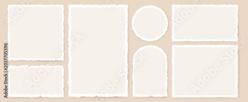 Torn paper frames. Blank ripped note sheets with jagged edges for poster, post, stories, vintage rough memo pieces, geometric scrapbook pages. Vector isolated set