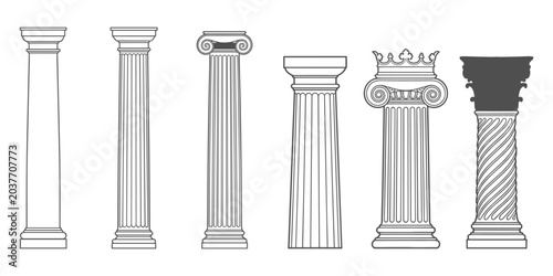 Foto Classical Pillar Column Illustration Collection with Ancient Greek Roman Archite