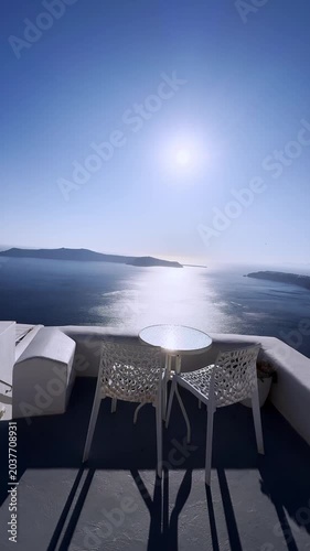 Santorini terrace overlooking aegean sea caldera view