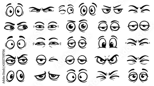 Canvastavla Set of cartoon eye expressions in black ink vector style