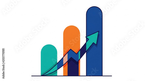 Growth Chart Bar Graph with Upward Arrow on White Background