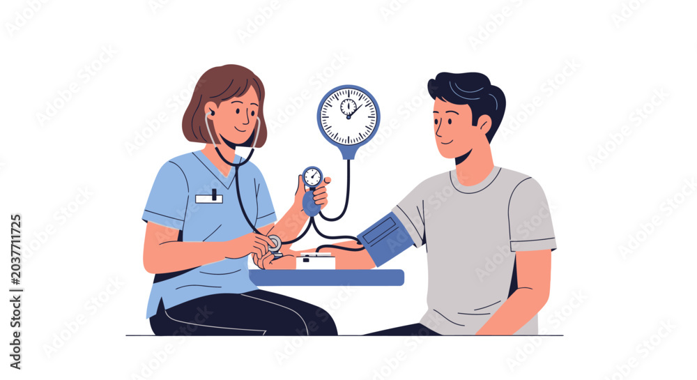 Obraz premium Doctor measuring patient blood pressure with stethoscope and sphygmomanometer.