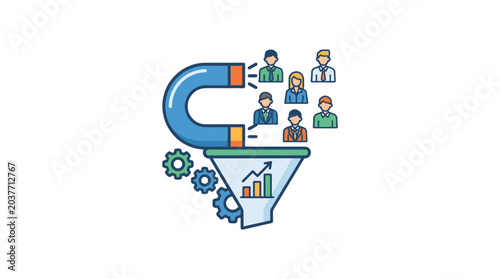Fotografija Lead generation vector icon with magnet attracting people