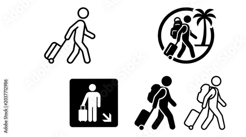 Foto Passenger walking with luggage and backpack travel icon set