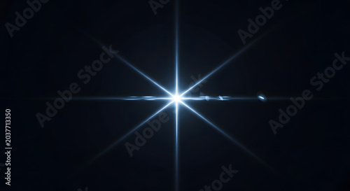 Bright starburst lens flare on black background dramatic light effect for visual design
