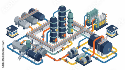 Tableau sur toile Industrial plant with complex piping and machinery.