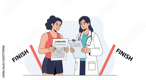 Doctor consults patient on stamina results, healthcare and wellness concept