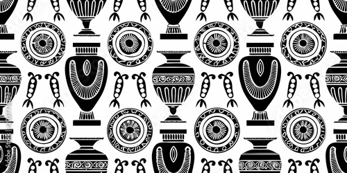 Foto greek pottery pattern seamless black and white decorative design