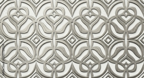 Elegant art deco pattern with floral motifs in grey and white