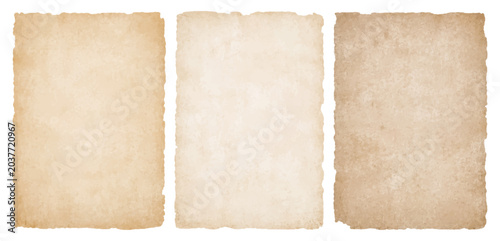 Vintage parchment paper set isolated on transparent background with old aged texture and antique torn edges