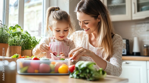 Mother Marketing Mother and child preparing healthy meals together. professional stock content marketing concept