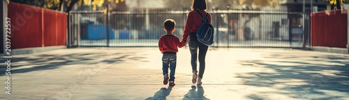 Mother Marketing Mother and child walking hand in hand outdoors. professional stock content marketing concept
