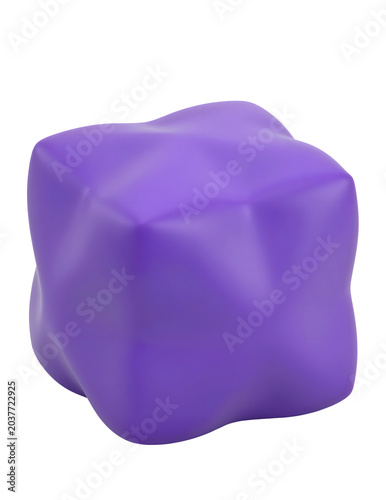 Abstract purple amorphous blob shape with soft organic curves, isolated on a white background, representing a unique and playful form with a smooth, matte finish, perfect for modern design concepts