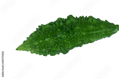 Foto Organic green bitter gourd on png background displayed with detailed warty skin