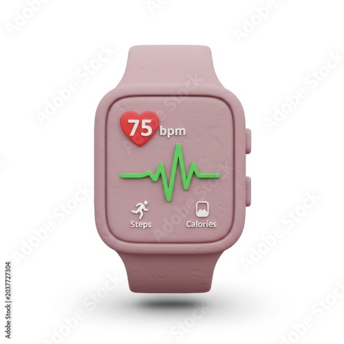 3d render of a pink smartwatch with a heart rate monitor display isolated on white background