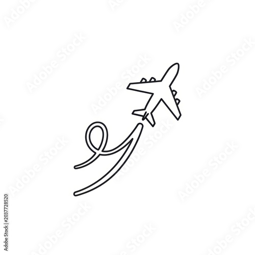 Airplane icon with a flight path trail
