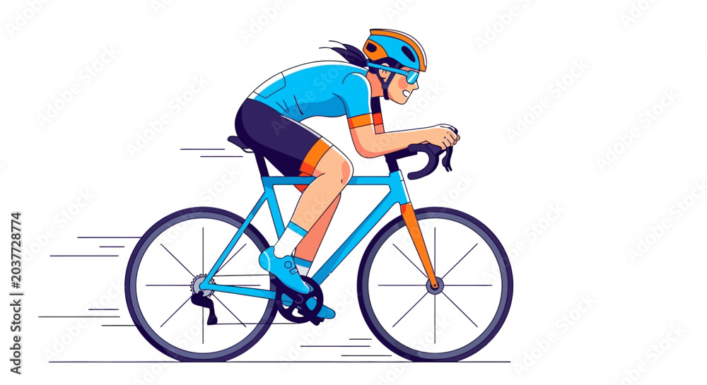 Fototapeta premium Woman cyclist in aerodynamic position on road bike.