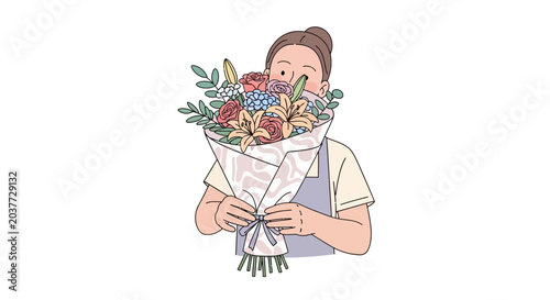 Woman holding a beautiful bouquet of flowers.