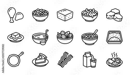 Canvas-taulu Comfort Food Icons, Wholesome Meal Graphics, Delicious Dish Illustrations, Vecto