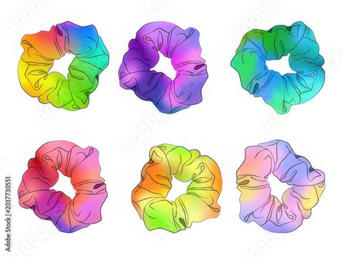 Set of Colorful Gradient Hair Scrunchies Illustration for Fashion and Beauty Design Projec