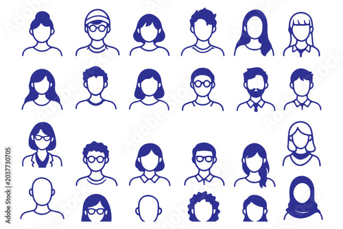 People Avatar Line Editable Icons set. Vector illustration in modern thin line style of people portraits of different ages and nationalities in a minimalist style. Isolated on white background.