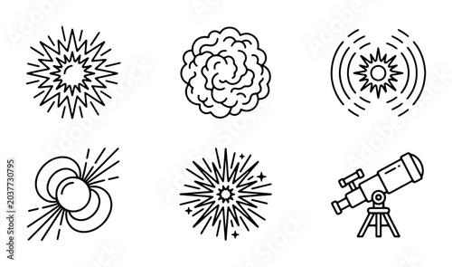 Cuadro en lienzo Science Icons Set: Brain, Sunbursts, Magnetism, Telescope, Vector Graphics