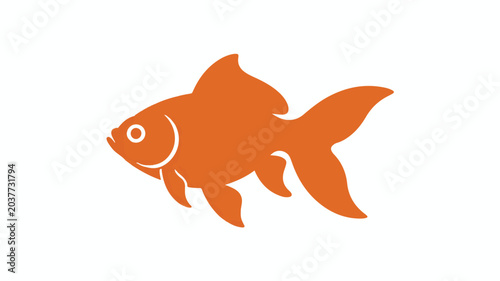 Orange silhouette of a goldfish with detailed fins, isolated on a white background for design.