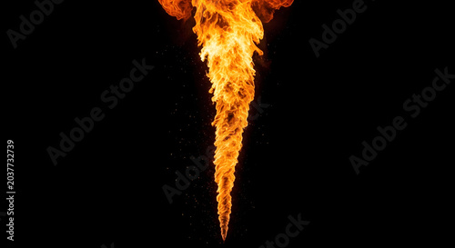 Fiery tornado of burning flames isolated on a black background dramatic fire whirl