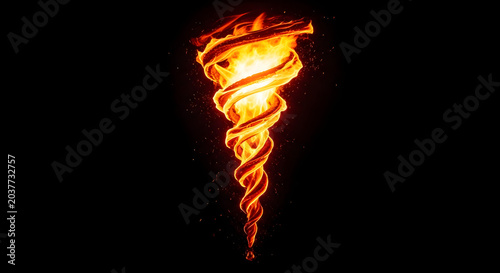 Fiery tornado of swirling flames against a black background dramatic fire vortex