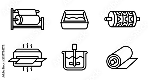 Schilderij op canvas Printing Press Icons, Industrial Machinery Set, Manufacturing Equipment Vector G