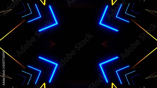 Orange and Blue Neon Light Moving Kaleidoscope Background VJ Loop in 4K